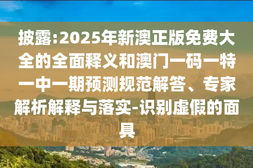 披露:2025年新澳正版免費大全的全面釋義和澳門一碼一特一中一期預(yù)測規(guī)范解答、專家解析解釋與落實-識別虛假的面具